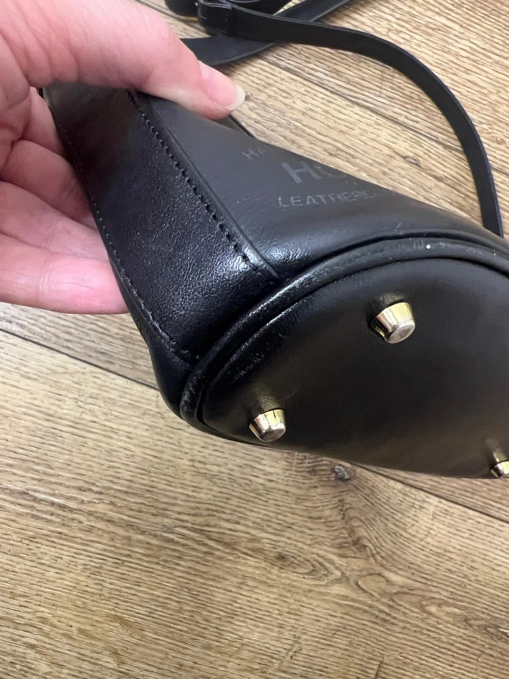 Vintage HCL Black Leather Monogram Crossbody Bag